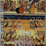 A medieval manuscript page illustrating the Book of Revelation.